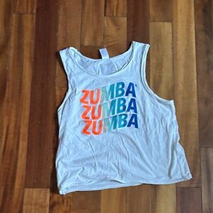 Zumba Fitness White Tee with Bold Orange and Green Print